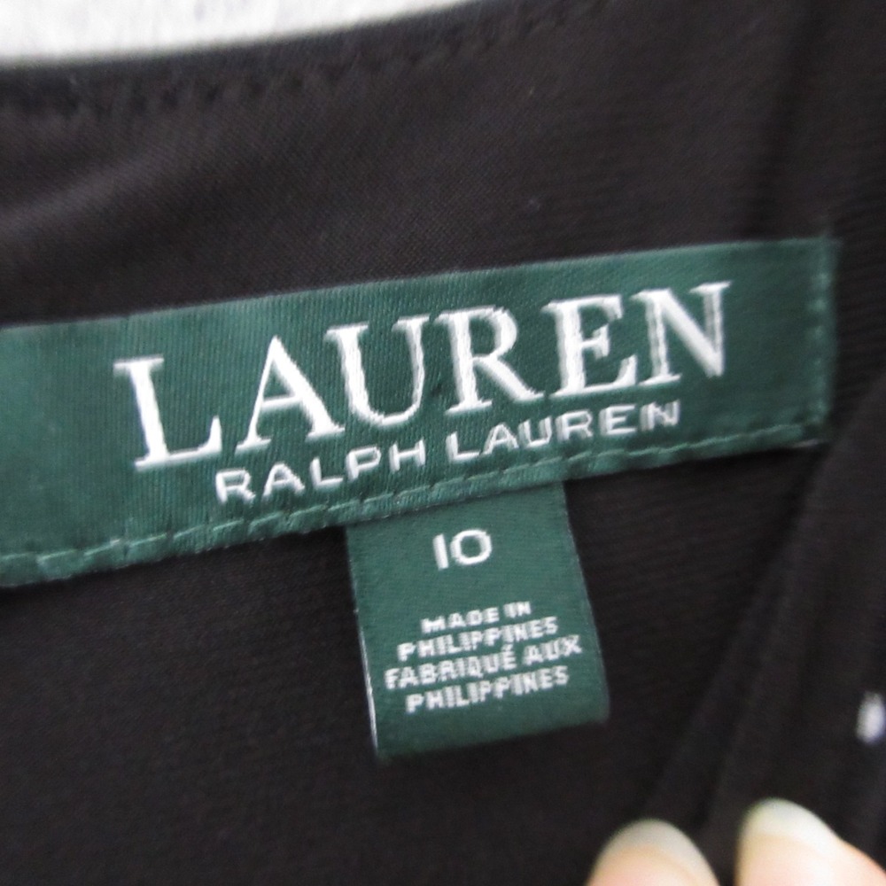 Lauren Ralph Lauren Dress 10 Black Polka Dot A Line Fit Flare Belted‎ Timeless - Picture 4 of 11